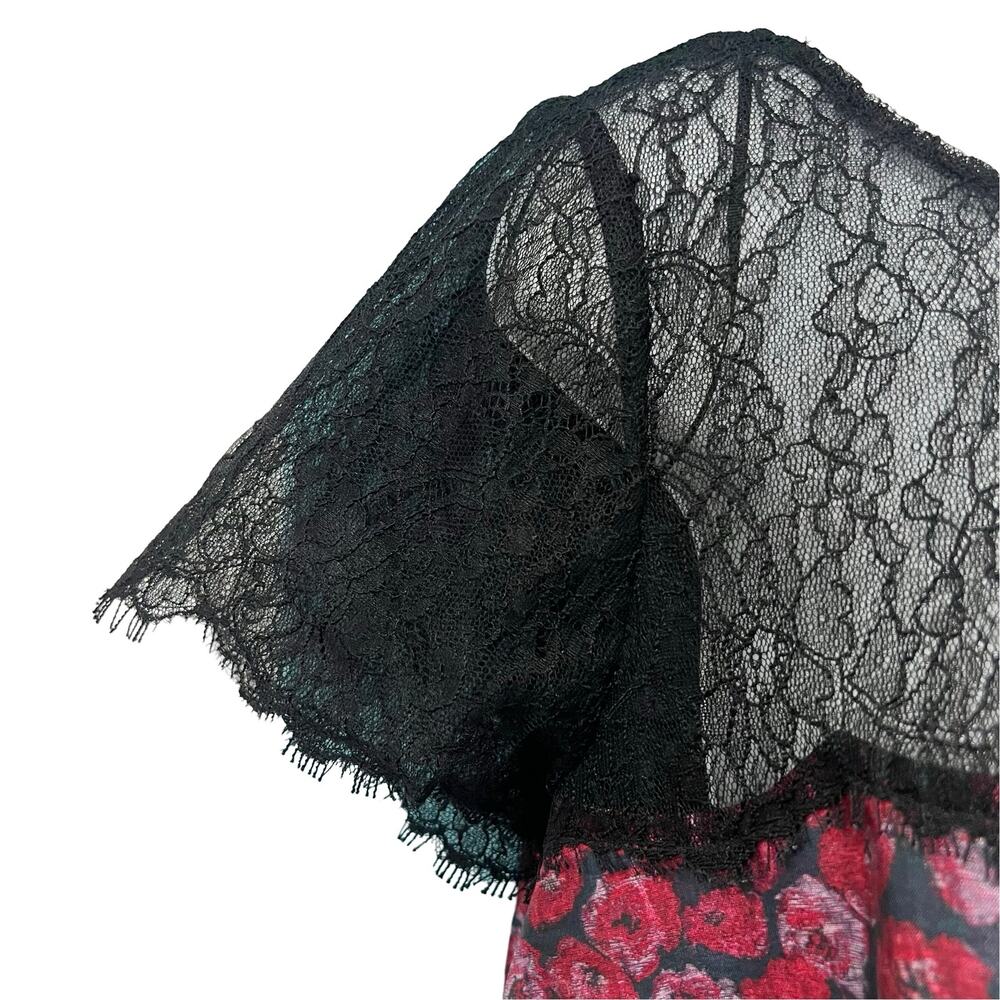 Kay Unger New York Black Pink Cap Sleeve Floral Lace Accent Mini Dress size L - Picture 8 of 11